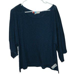 Free People Beach Women Large Blue Half Sleeve Shirt